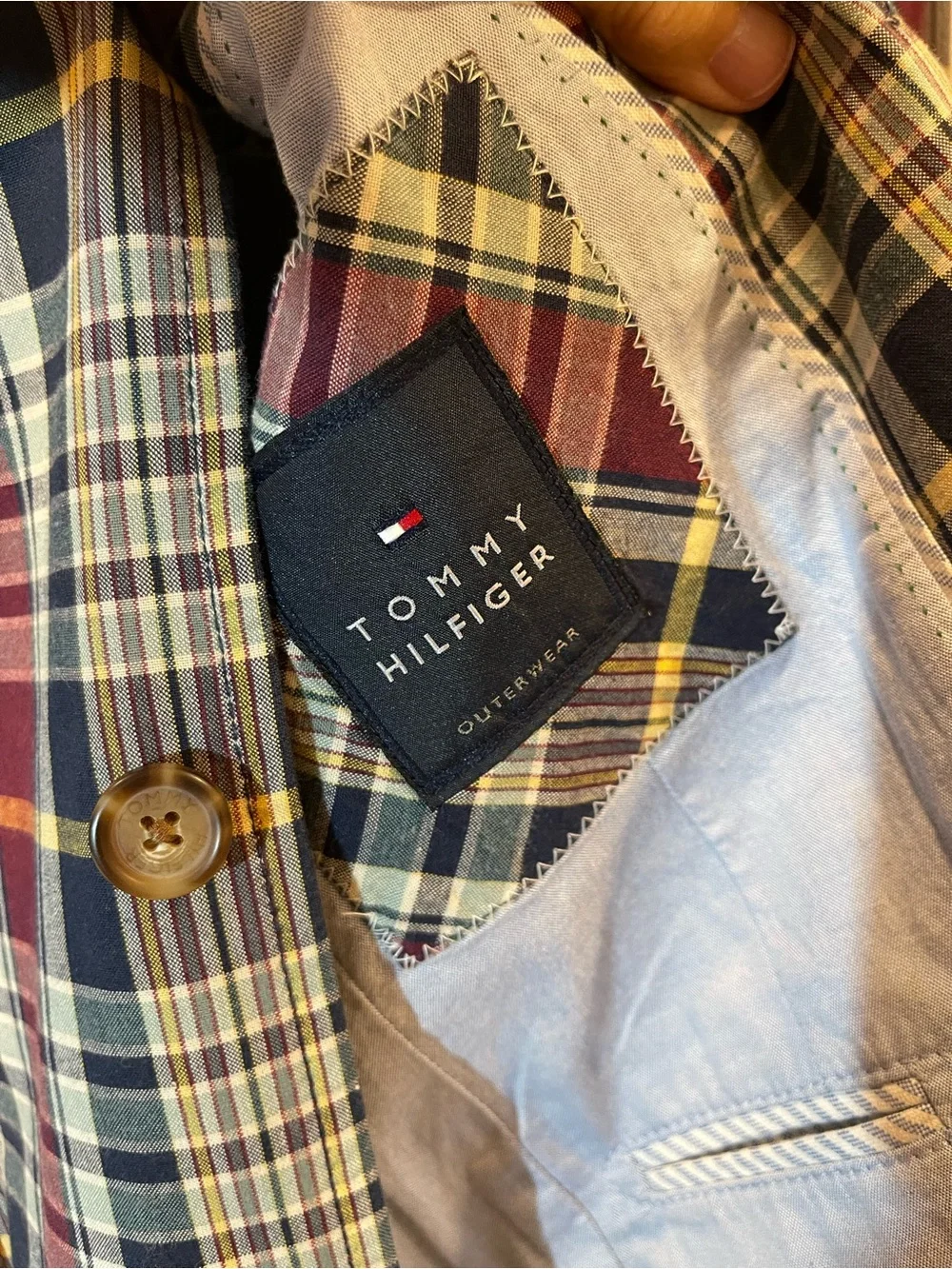 Tommy Hilfiger Men's Plaid Sport Coat in Maroon, Navy & Cream Size 44